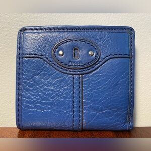 Fossil Bags | Fossil Bifold Blue Leather Wallet w/ Zipper Coin Pouch | 3.5x4x1